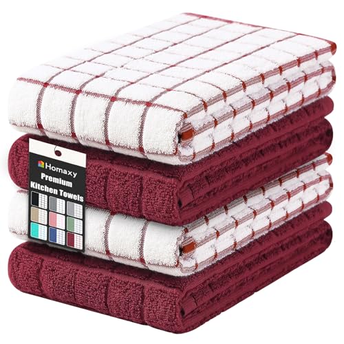 Large Premium Cotton Kitchen Towels 16"x 28" (Red / 16" X 28" - 4 Pack)
