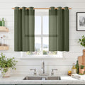 Sheer Linen Curtains 40 inch Long for Kitchen Windows 2 Panels (34"W x 40"L (Pack of 2) / Olive Green)