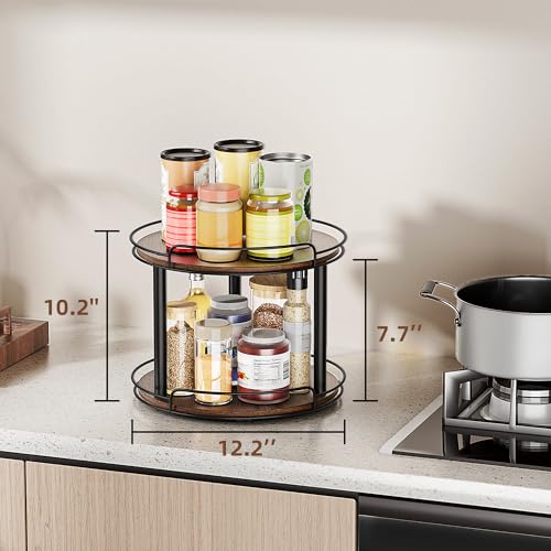 12'' Wood Lazy Susan Turntable Organizer for Cabinet (12 inches 2 Tier)
