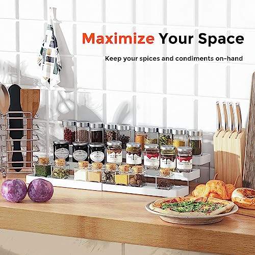 2 Pack Expandable Spice Rack Organizer for Cabinet (White / 2 Pack)