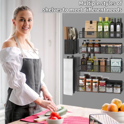 Magnetic Spice Rack for Refrigerator (Black / 6 Pack)
