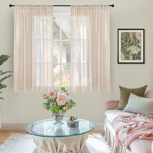 Natural Linen Curtains 54 Inch Length for Short Windows (Natural / 42"W x 54"L (Pack of 2))
