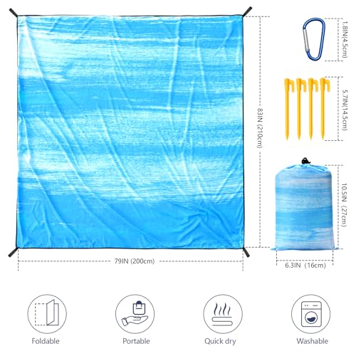 Beach Blanket Mat Waterproof Sandproof for 2 (Blue-green Tinted Gradation / 79" X 83"（1-4person）)