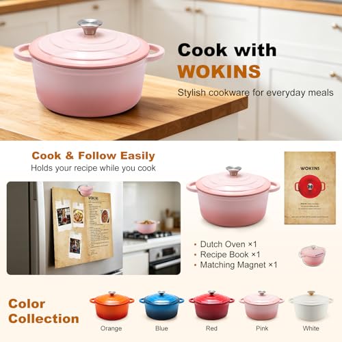 4 QT Enameled Cast Iron Round Dutch Oven With Lid (PINK / 4Qt)