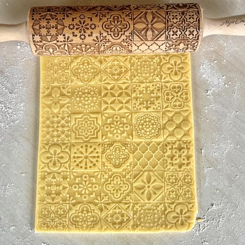 PORTUGUESE TILES Embossed Rolling Pin for Clay & Baking by Algis Crafts