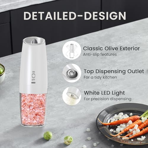 Rechargeable Gravity Salt Pepper Grinder Set (Rechargeable/2pcs/Black&White)