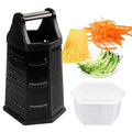Box Grater Cheese Grater Shredder Stainless Steel with 6 Sides (Black)