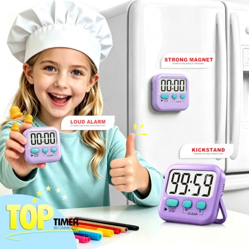 2 Pack Digital Timer for Kids Classroom Kitchen Timers for Cooking (Fresh Purple)
