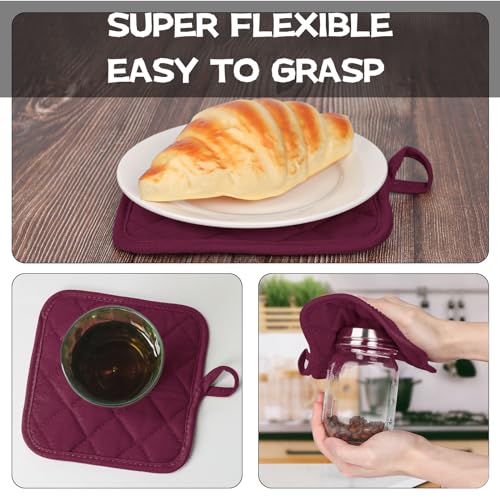Oven Mitts and Pot Holders Set (Dark Red / 4 Pieces Set)