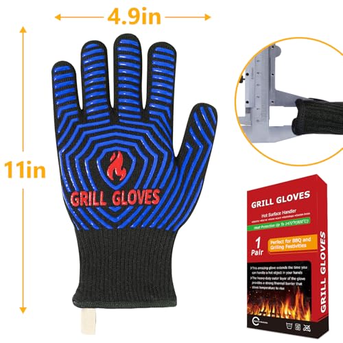 BBQ Gloves Oven Gloves 1472℉ Extreme Heat Resistant (Black Blue / One Size Fits Most(Regular Cuff))