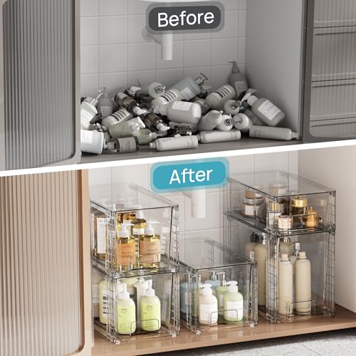 Clear Stackable Storage Drawers (2 Large+2 Medium+2 Small)
