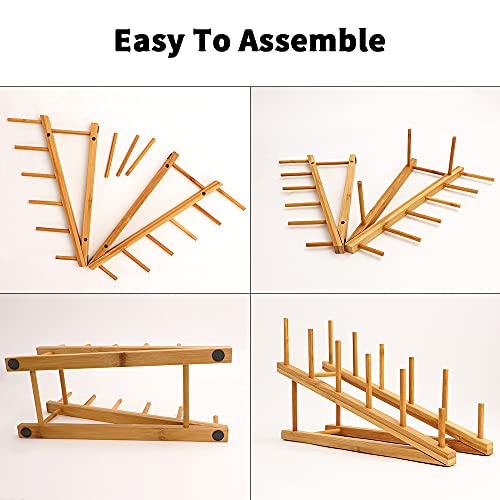 Bamboo Dish Drying Rack Wooden Plate Rack Kitchen Pot Lid Holder Cabinet Organizer for Dish Plate Cup Pot Lid Bowl Cutting Board (1PCS)
