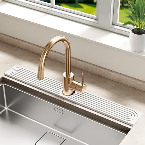 Stone Faucet Mat for Kitchen Sink (White / 30" x 4")