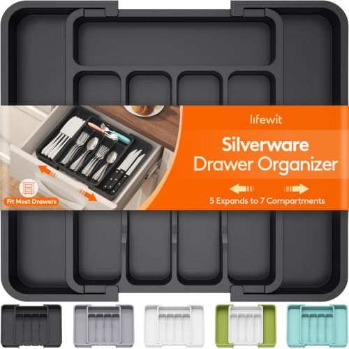 Silverware Drawer Organizer (Black / Medium (8.9-14.7''W x 12.2''D))