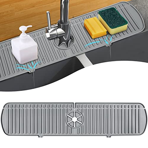 XXL Silicone Faucet Handle Drip Catcher Tray Mat (Grey(1Pack): 24"x5.55")