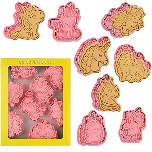 8 Piece Unicorn Cookie Cutters With Plunger Stamps Set (Unicorn Cookie Cutter with Plunger Stamps)