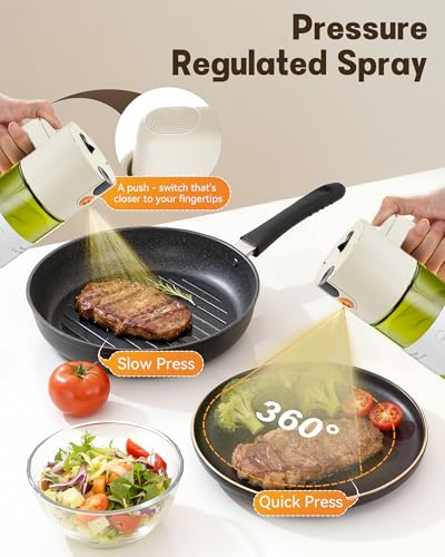 Olive Oil Sprayer & Dispenser Bottle for Cooking 17oz Dark Glass Oil Mister (Green Bottle-White Gap)