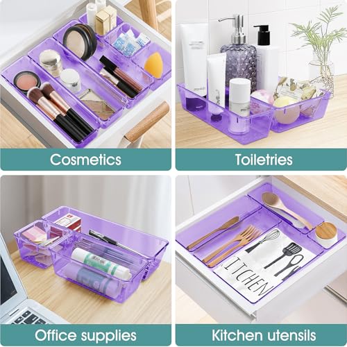 25 PCS Plastic Drawer Organizer Set (Clear Purple)