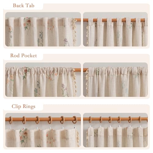 Floral Boho Farmhouse Curtains 96 Inches Long Linen Blend Light Filtering Living (Flower / 50"W x 96"L (Pack of 2))