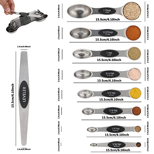 Magnetic Measuring Spoon Set 9 Dual Sided Stainless Steel Measuring Spoons (Black)