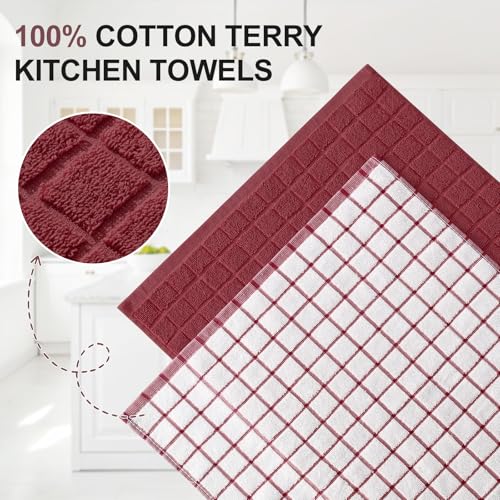 Large Premium Cotton Kitchen Towels 16"x 28" (Red / 16" X 28" - 4 Pack)