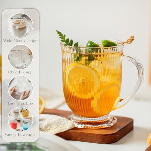 Ribbed Glass Coffee Mugs Set of 4 (Clear Ribbed)