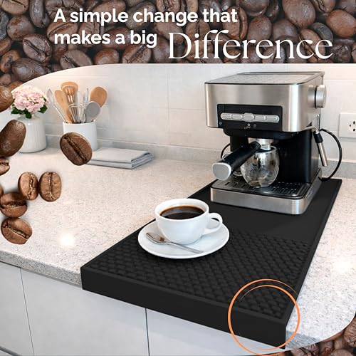 Coffee & Bar Mat For Countertop With "Edge Protection" (Black / 24" x 12")