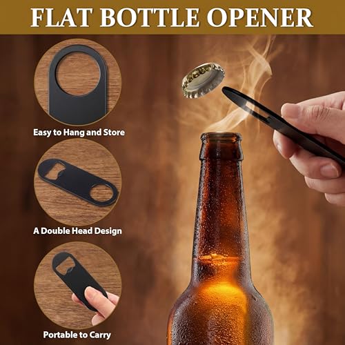 Bottle Openers Stainless Steel Flat Bottle Opener Bulk 3.4 x 1.3 Inches Bartender Beer Key Soda Can Mini Speed for Kitchen (Black)