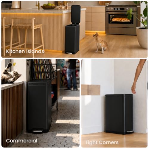 12 Gallon Kitchen Trash Can with Slim Fit Design (Black)