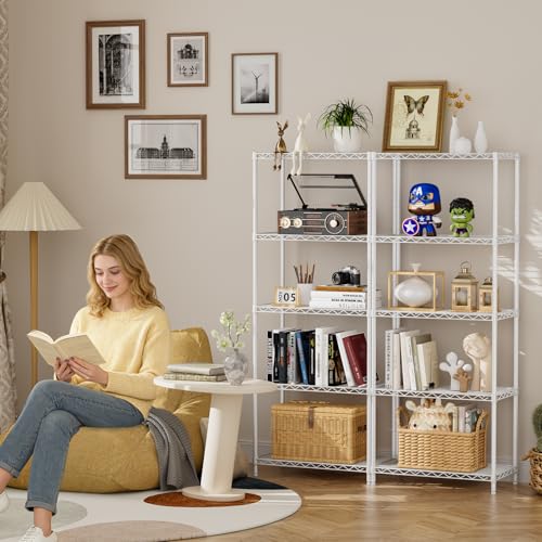 5 Metal Shelves Wire Shelving Storage Shelf Adjustable Unit Pantry (White / 5 Tier 12"Dx22"Wx59"H)