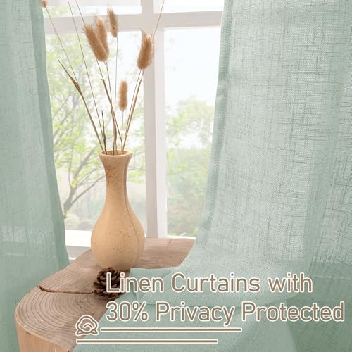 Light Sage Linen Curtains 45 Inches Long for Bedroom 2 Panels (52"W x 45"L (Pack of 2) / Light Sage)