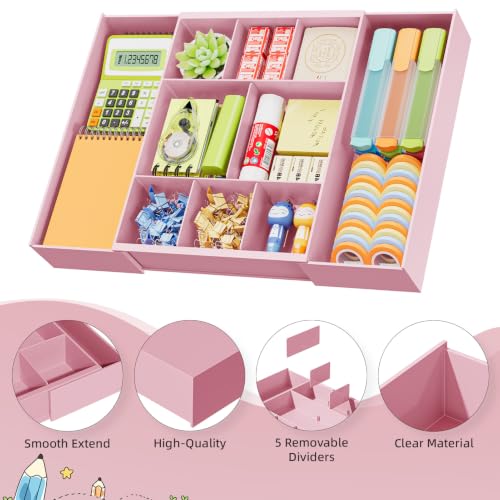 Expandable Desk Drawer Organizer (Pink)