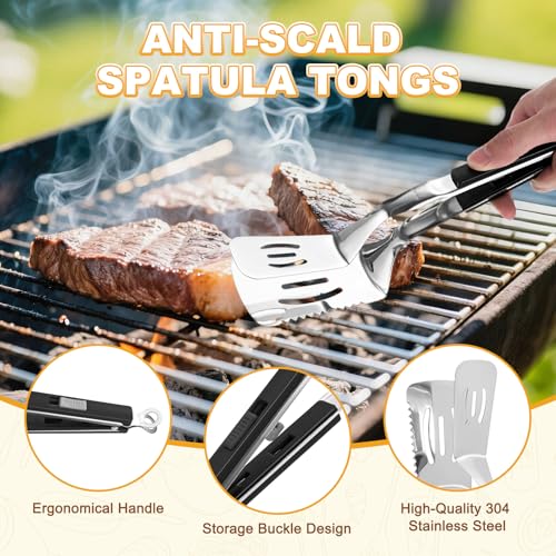 Spatula Tongs (Black Handle, Silver Tone)