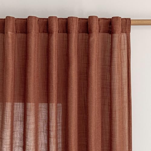 Living Room Curtains for Windows 108 Inch Long Light Filtering Sliding Door Semi Sheer Curtain Extra Long Floor Length Drapes Farmhouse Boho Privacy Back Tab (50"W x 108"L (Pack of 2) / Terracotta)