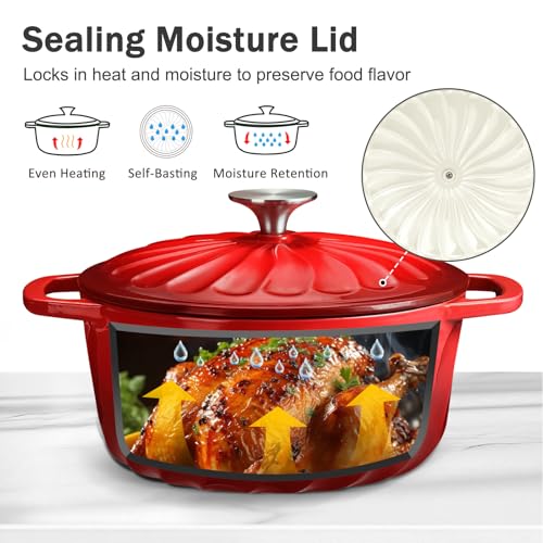 Enameled Cast Iron Dutch Oven Pot with Lid (Red / 6 QT)