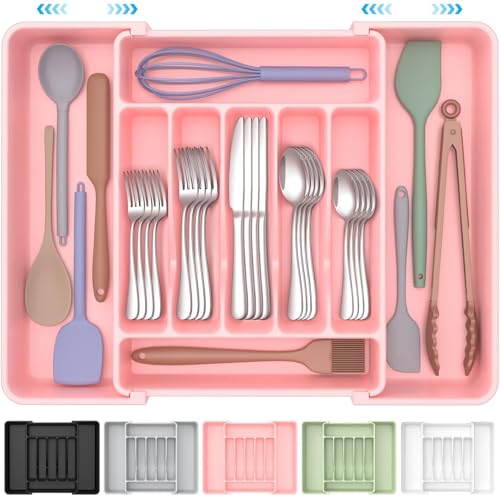 Extra Large Expandable Silverware Organizer (Pink)
