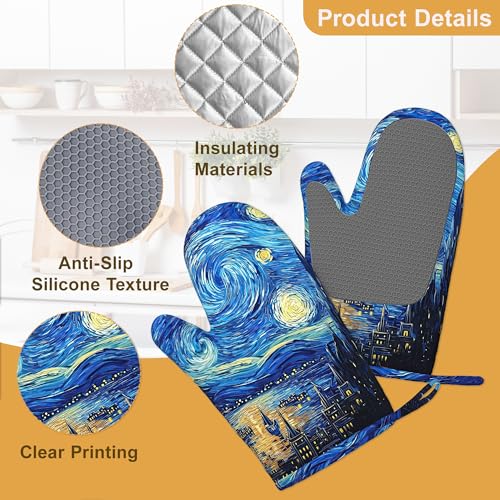 Starry Night Oven Mitts and Pot Holders Set of 4 (Starry Night)