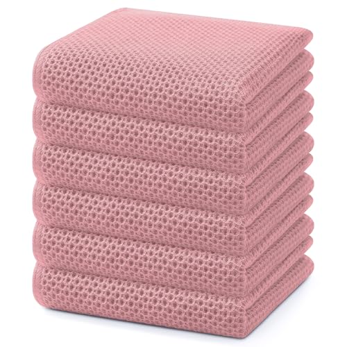 100% Cotton Waffle Weave Kitchen Dish Towels 6 (Dried Rose / 13 X 28 - 6 Pack)
