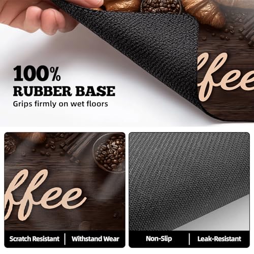 Dish Drying Mat Large Coffee Mat Absorbent Drying Mat for Kitchen Counter Coffee Bar Accessories 32"x 17" (Coffee and Bread)