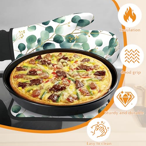Eucalyptus Leaf Oven Mitts and Pot Holders Set (Eucalyptus Leaf Golden Green)