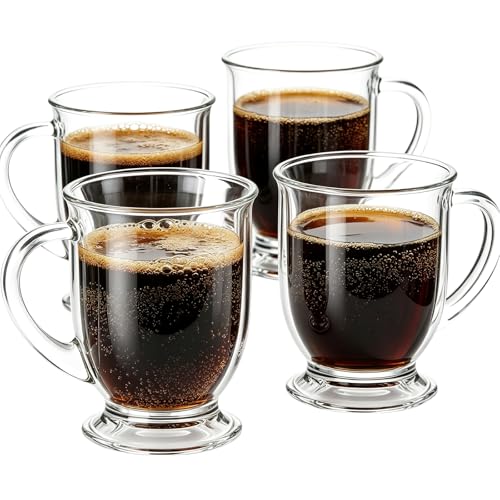 Set of 4 Clear Glass Coffee Mugs (4transparent-Crinkled mug)