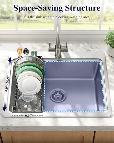 Expandable Dish Rack for Kitchen Counter (Black / 14.0"-20.9" x 6.3" x 8.0")