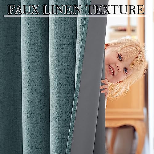 100% Blackout Linen Textured Curtains 84 inches Long (Misty Blue / 52"W x 84"L (Pack of 2))