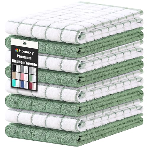 Large Premium Cotton Kitchen Towels 16"x 28" (Grass Green / 16" X 28" - 8 Pack)