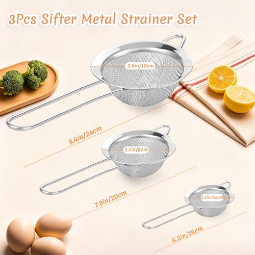 3Pcs Fine Mesh Strainer with Handle