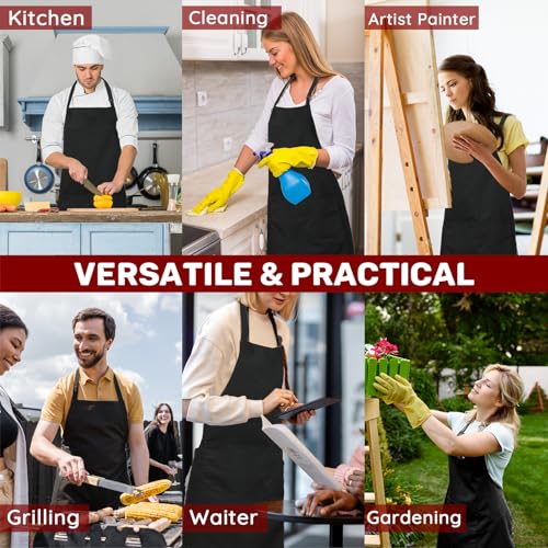 2 Pack Plus Size Waterproof Chef Apron with 2 Pockets for Men Women (Black)