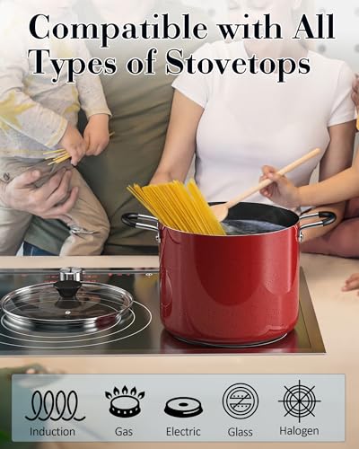8 Quart Non Stick Stock Pot with Lid (Red / 8 Quarts / Nonstick Cooking Pot)
