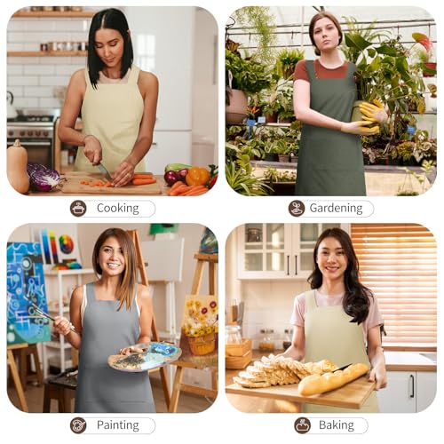 Japanese Style Apron with Pockets Linen Cotton Cross Back for Women Men Chef Kitchen Cooking Baking Pinafore Grey 1 pack (03-grey)