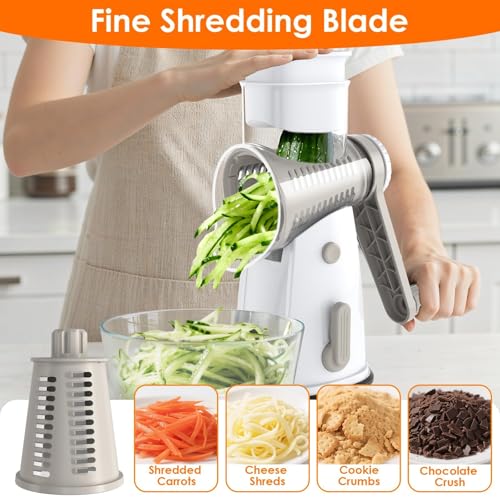 5 Blade Rotary Cheese Grater and Vegetable Chopper with Storage Box and Hand Crank (White)