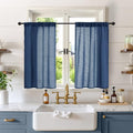 Navy Blue Small Linen Curtains 36 Inch Length for Kitchen Window (Navy / 30"W x 36"L (Pack of 2))